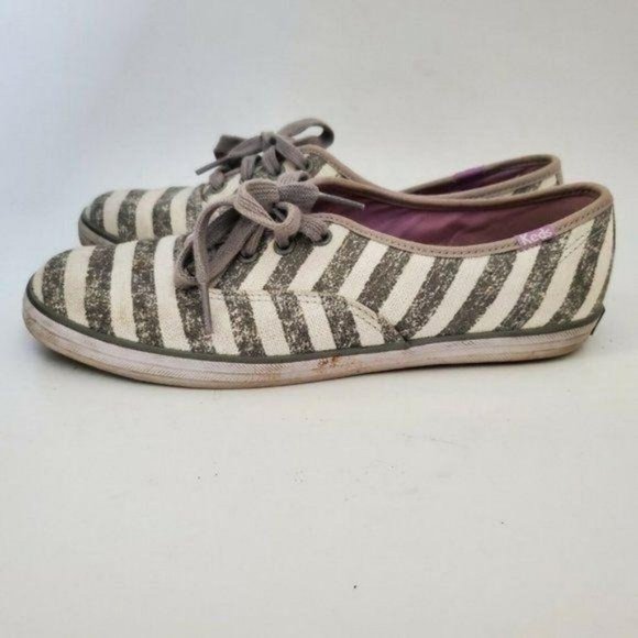 Keds Womens Sneakers Shoes Size 7 Striped Gray White Canvas Athletic Comfort - Picture 4 of 11